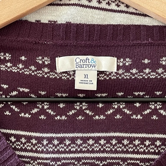 Croft and Barrow Fair Isle Nordic Sweater in Plum and Light Grey Size XL - Picture 6 of 8
